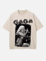 Lady Gaga Print Round Neck T-shirt