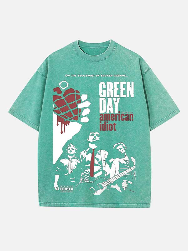 Green Day Print Round Neck T-shirt