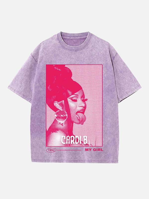 Cardi B Print Round Neck T-shirt