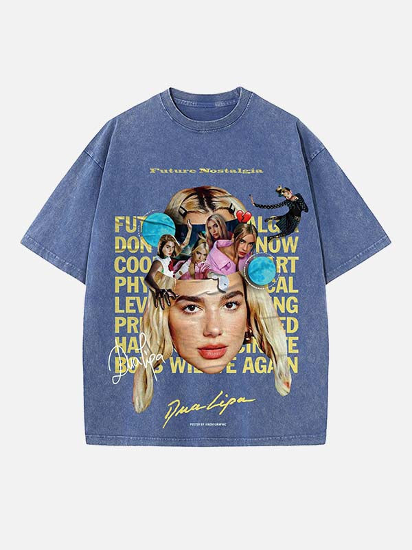 Dua Lipa Print Round Neck T-shirt