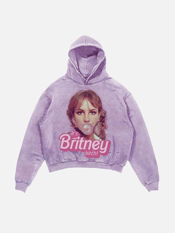 Britney Spears Print Slant Pockets Hoodie