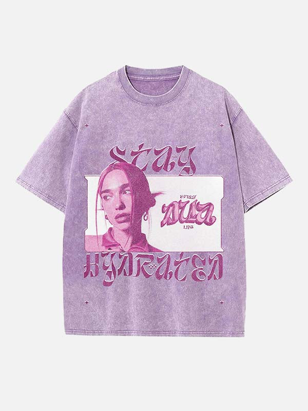 Dua Lipa Print Round Neck T-shirt