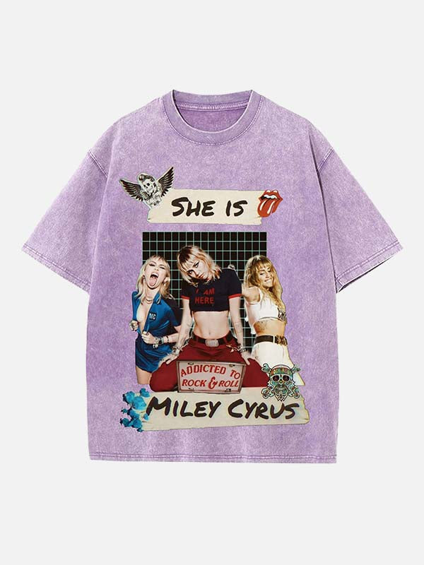 Miley Cyrus Print Round Neck T-shirt