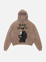 Bad Bunny Print Slant Pockets Hoodie