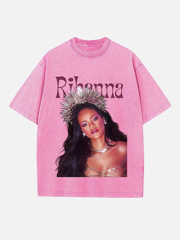 Rihanna Print Round Neck T-shirt
