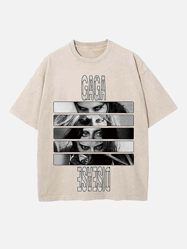 Lady Gaga Print Round Neck T-shirt