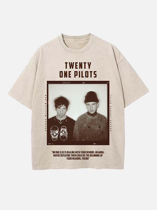 Twenty One Pilots Print Round Neck T-shirt