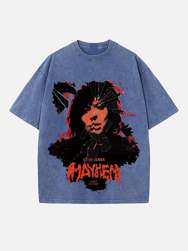 Lady Gaga Print Round Neck T-shirt