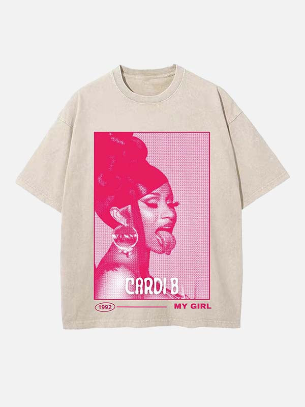 Cardi B Print Round Neck T-shirt