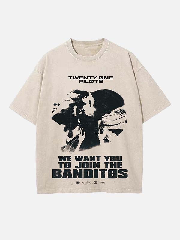 Twenty One Pilots Print Round Neck T-shirt