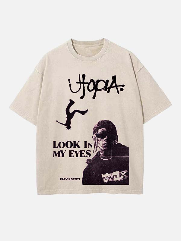 Travis Scott Print Round Neck T-shirt