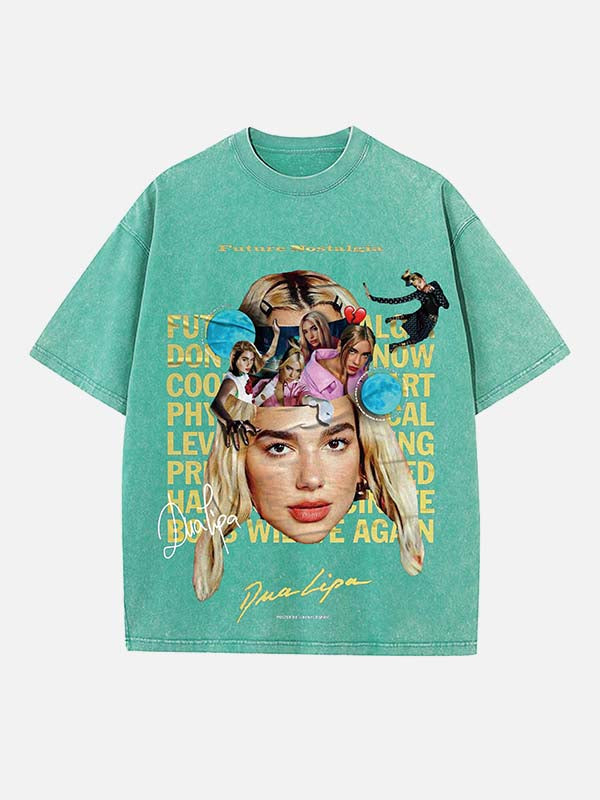 Dua Lipa Print Round Neck T-shirt