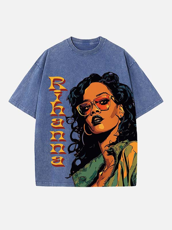 Rihanna Print Round Neck T-shirt