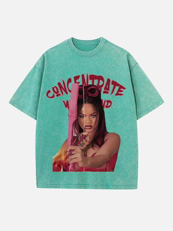 Rihanna Print Round Neck T-shirt