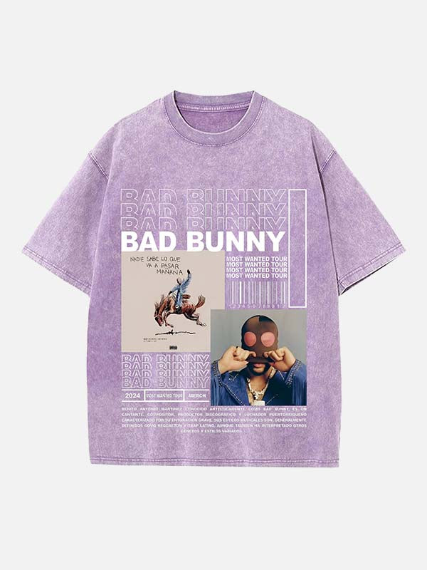 Bad Bunny Print Round Neck T-shirt