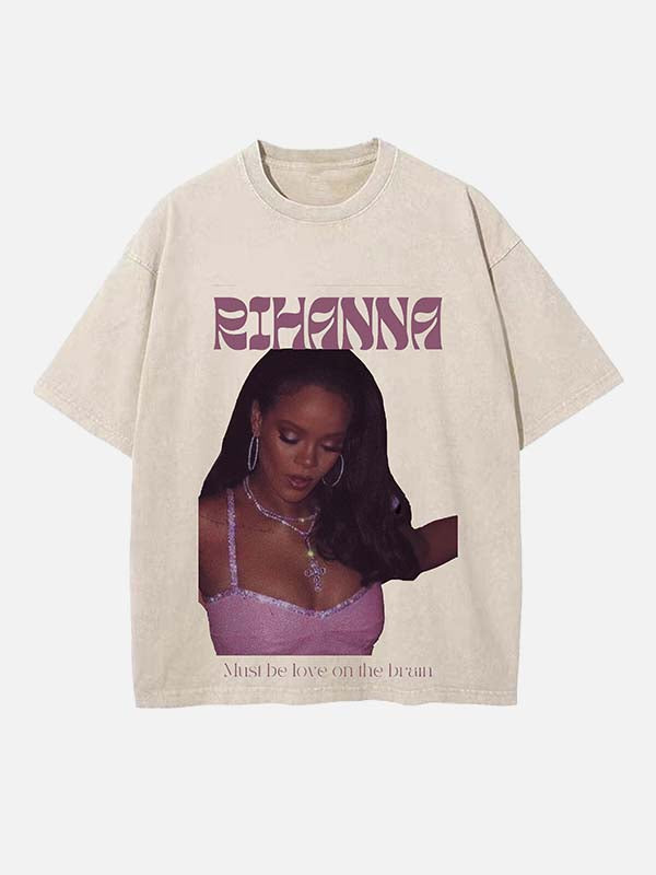 Rihanna Print Round Neck T-shirt