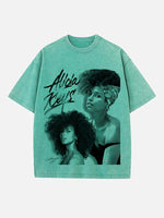 Alicia Keys Print Round Neck T-shirt