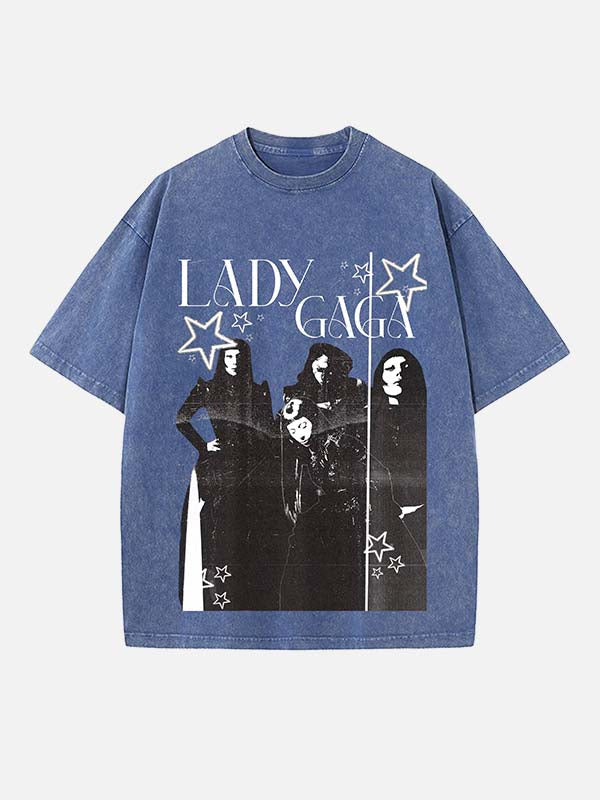 Lady Gaga Print Round Neck T-shirt