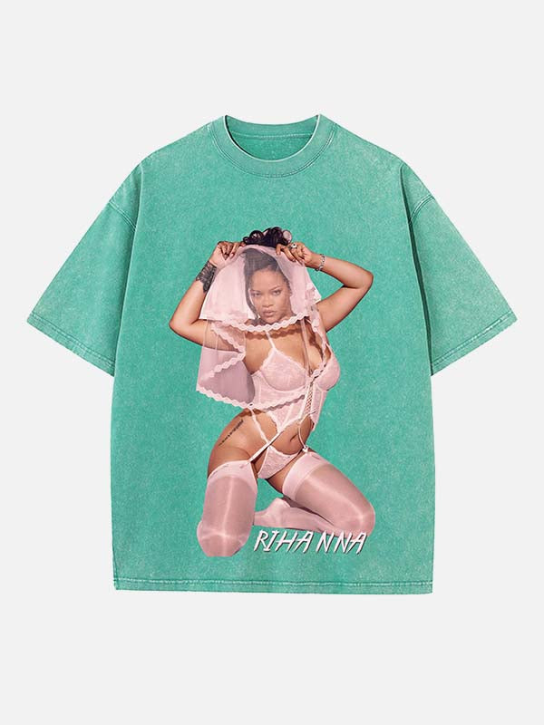 Rihanna Print Round Neck T-shirt