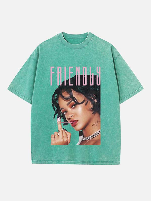 Rihanna Print Round Neck T-shirt