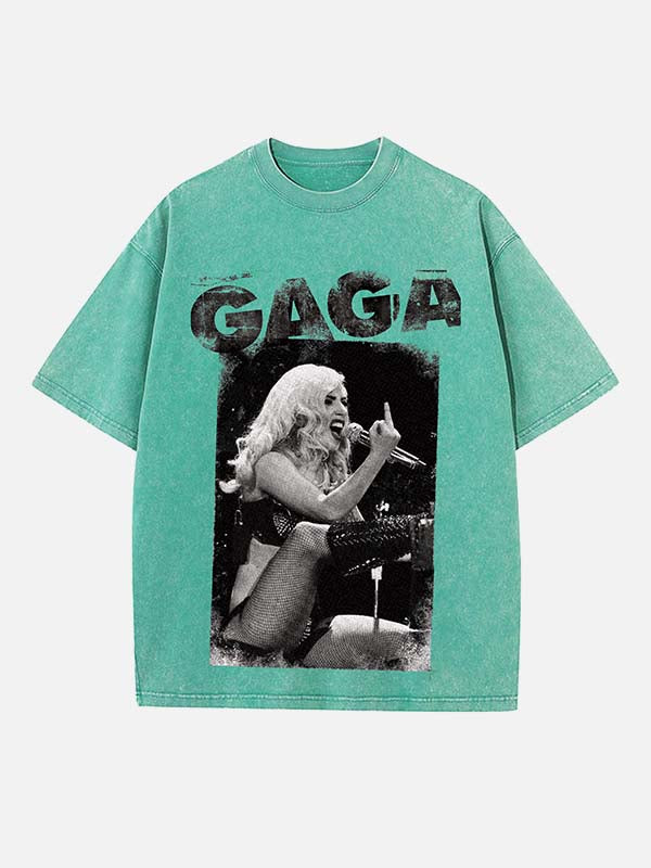 Lady Gaga Print Round Neck T-shirt