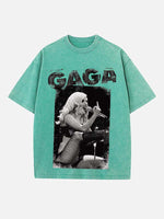 Lady Gaga Print Round Neck T-shirt