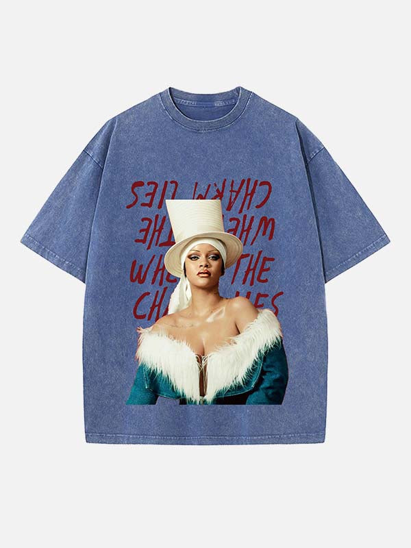 Rihanna Print Round Neck T-shirt