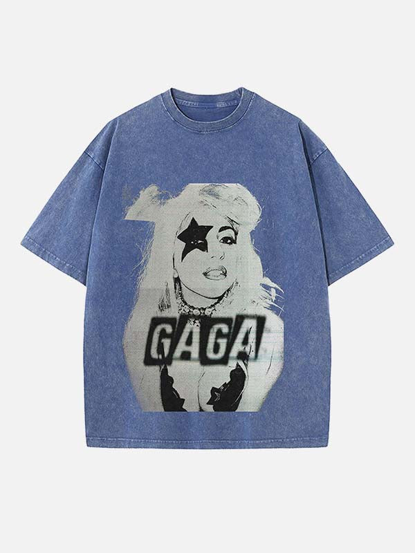 Lady Gaga Print Round Neck T-shirt