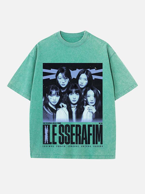 LE SSERAFIM Print Round Neck T-shirt