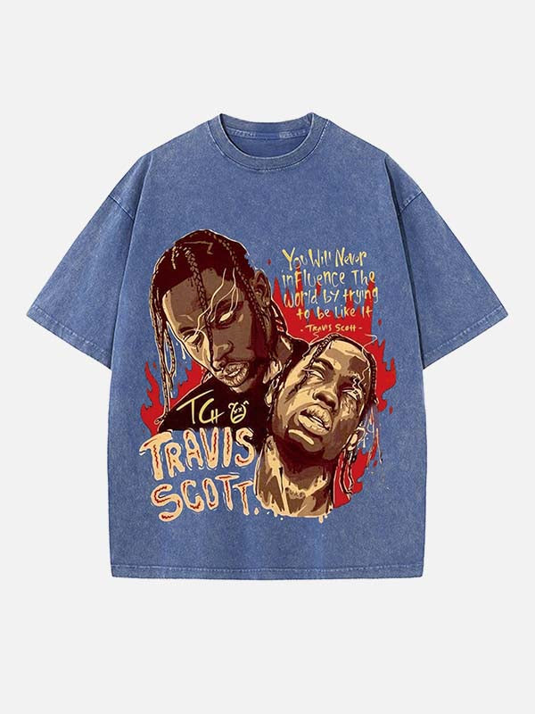 Travis Scott Print Round Neck T-shirt