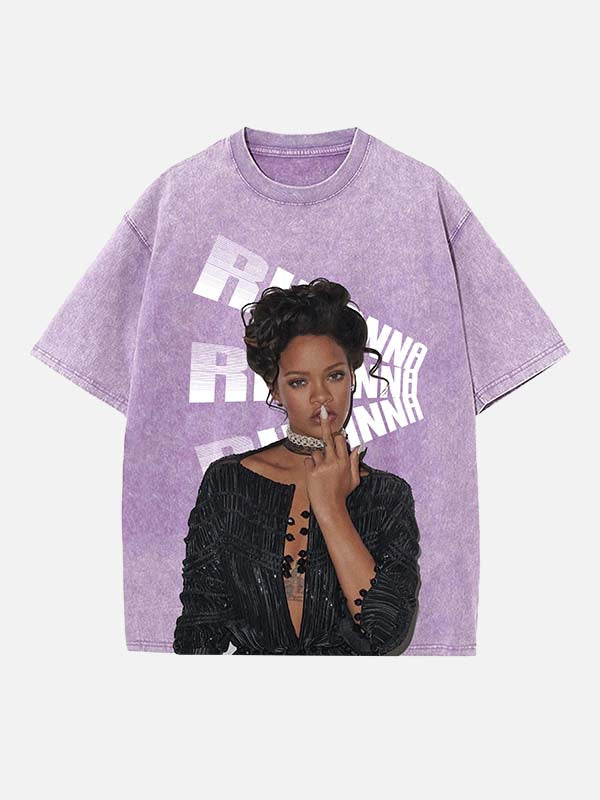 Rihanna Print Round Neck T-shirt