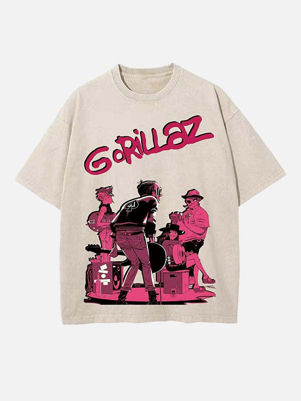 Gorillaz Print Round Neck T-shirt