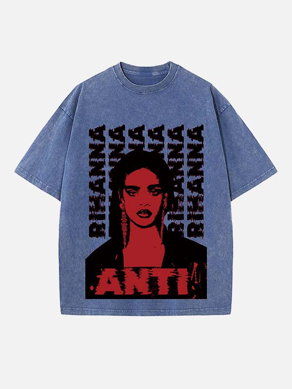 Rihanna Print Round Neck T-shirt