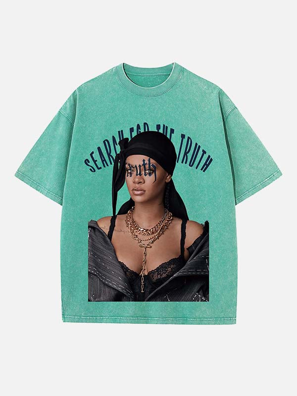 Rihanna Print Round Neck T-shirt