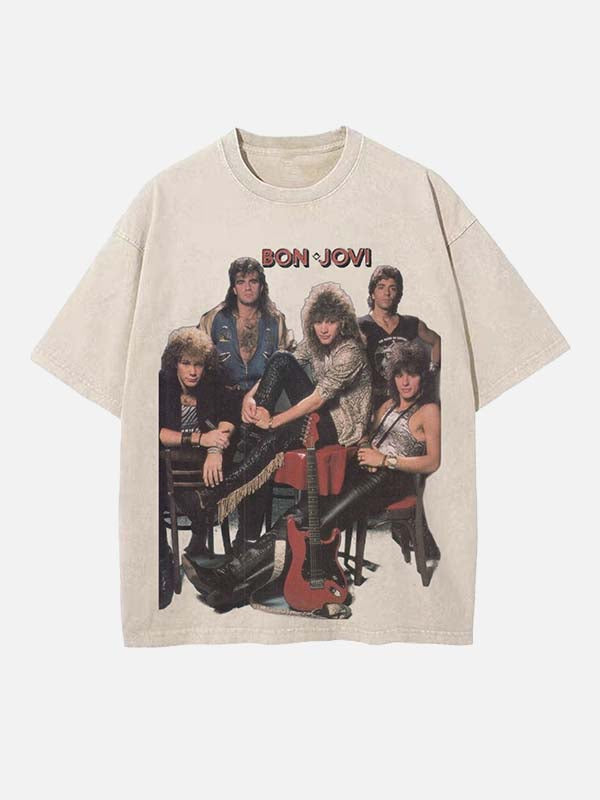 Bon Jovi Print Round Neck T-shirt