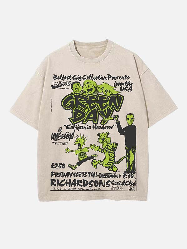 Green Day Print Round Neck T-shirt