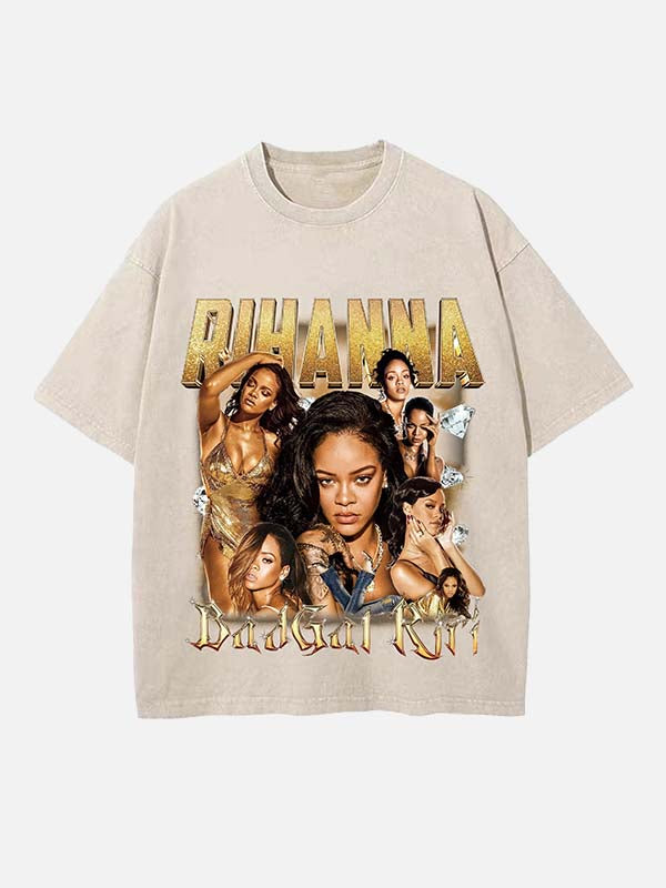 Rihanna Print Round Neck T-shirt