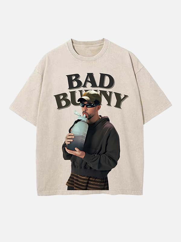 Bad Bunny Print Round Neck T-shirt