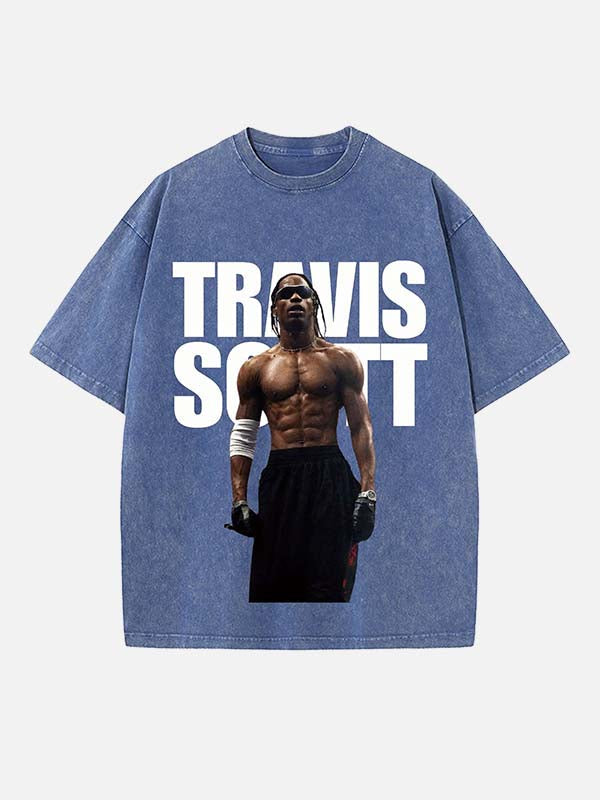 Travis Scott Print Round Neck T-shirt