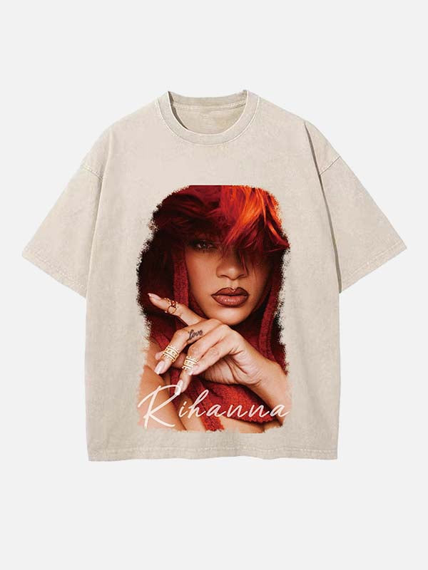 Rihanna Print Round Neck T-shirt