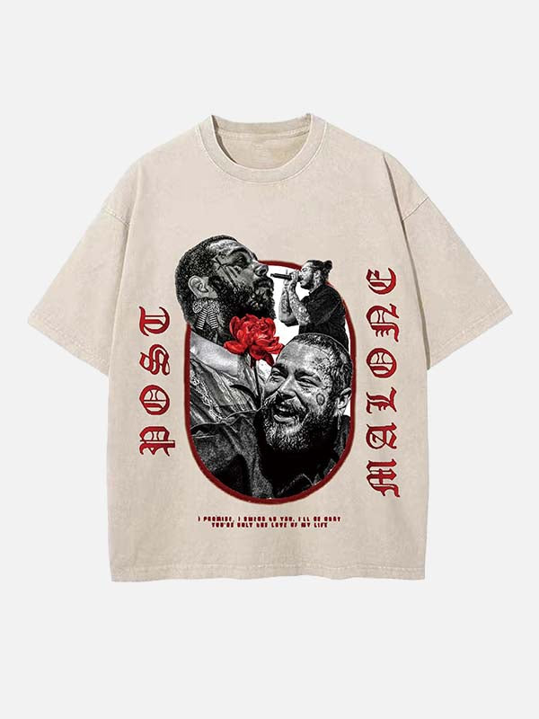 Post Malone Print Round Neck T-shirt