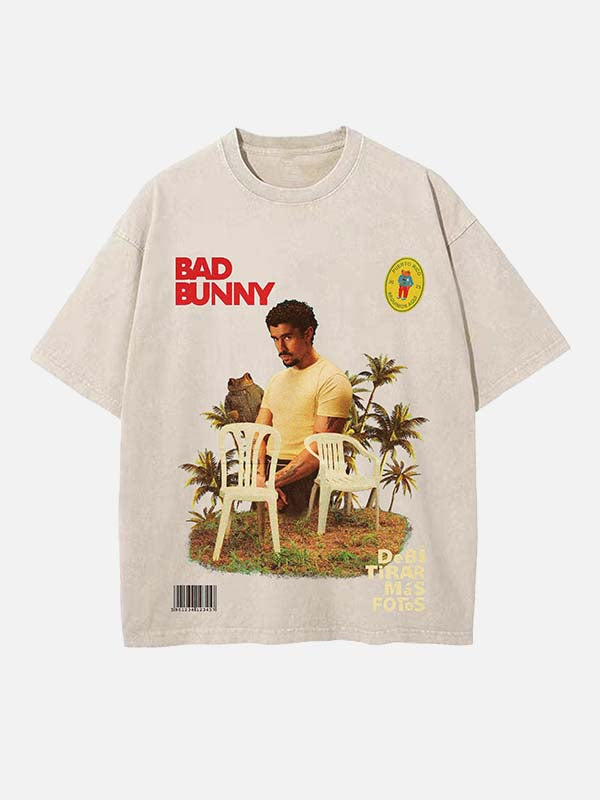 Bad Bunny Print Round Neck T-shirt