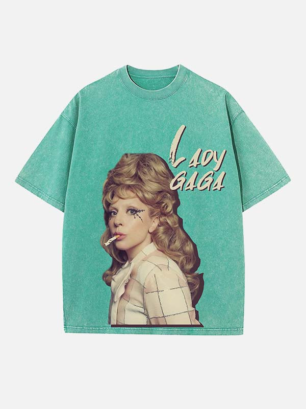 Lady Gaga Print Round Neck T-shirt