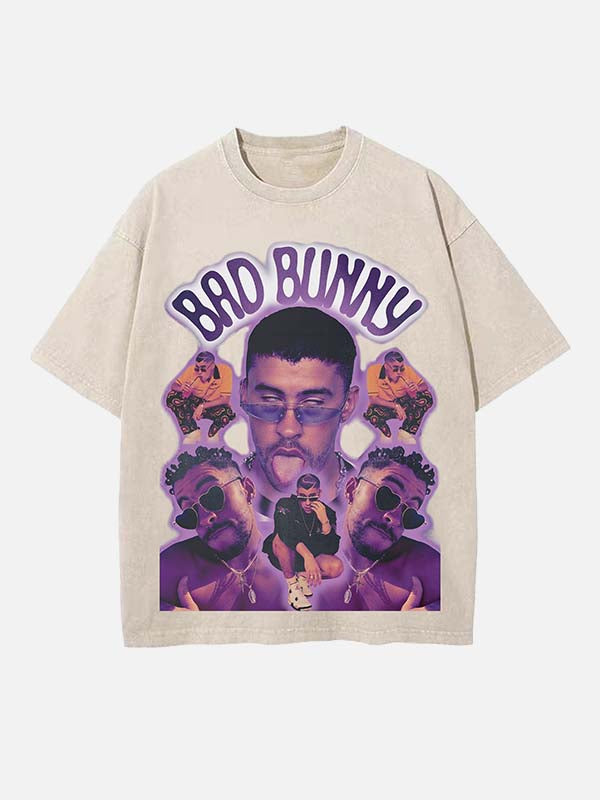 Bad Bunny Print Round Neck T-shirt