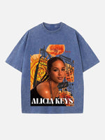 Alicia Keys Print Round Neck T-shirt