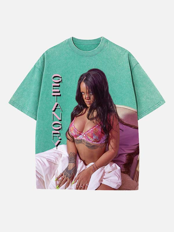 Rihanna Print Round Neck T-shirt