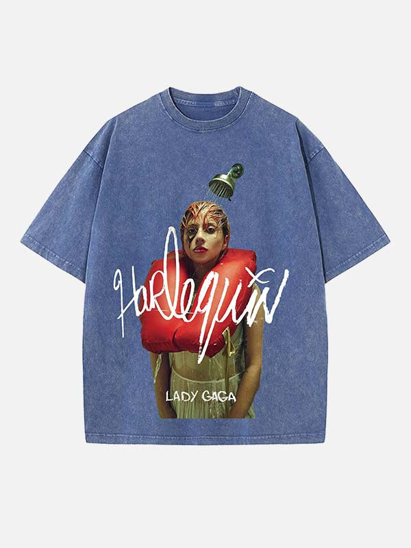 Lady Gaga Print Round Neck T-shirt