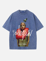 Lady Gaga Print Round Neck T-shirt