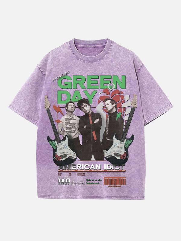 Green Day Print Round Neck T-shirt