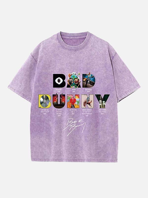 Bad Bunny Print Round Neck T-shirt